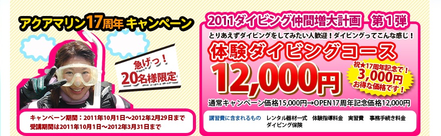 体験ダイビング12,000円 20名様限定
